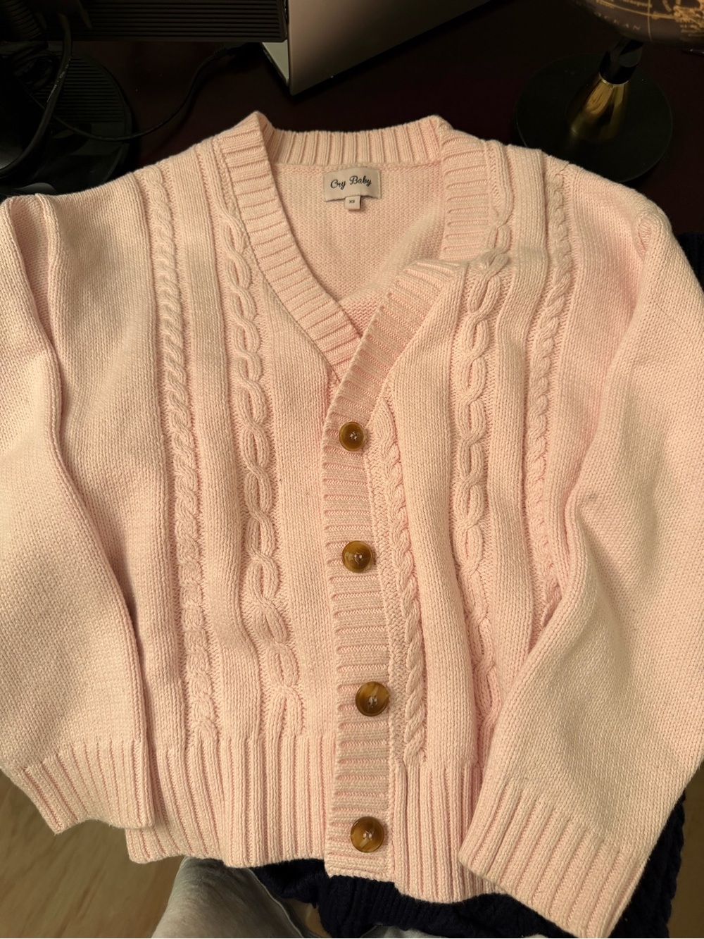Cozy Baby Pale Pink Cable-Knit Button Cardigan